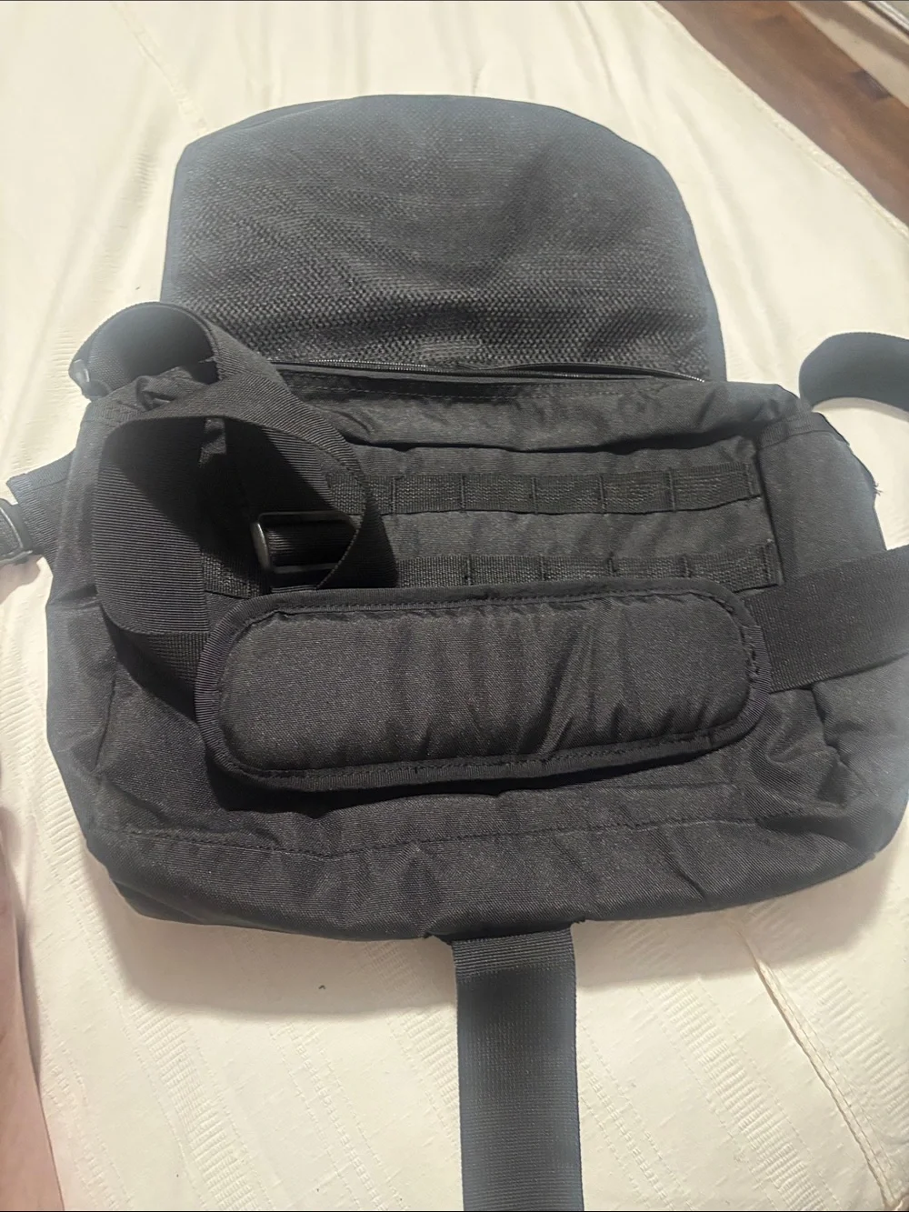 Men's Black Tactical Messenger Bag with Secure Buckle